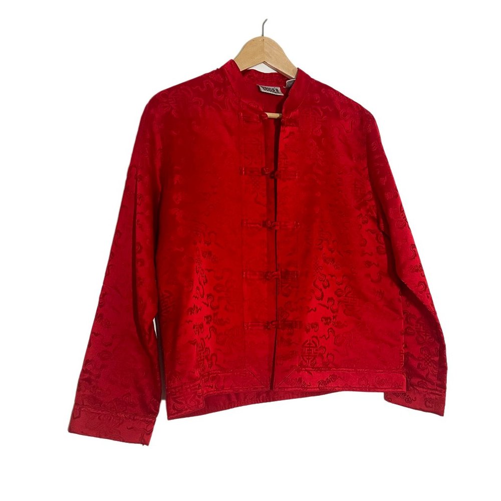 Chico's Red Silk Asian-Style Jacket Size 1